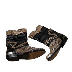 Studded Leather Snakeskin Western Women's Cowboy Boots,‎ Size 5